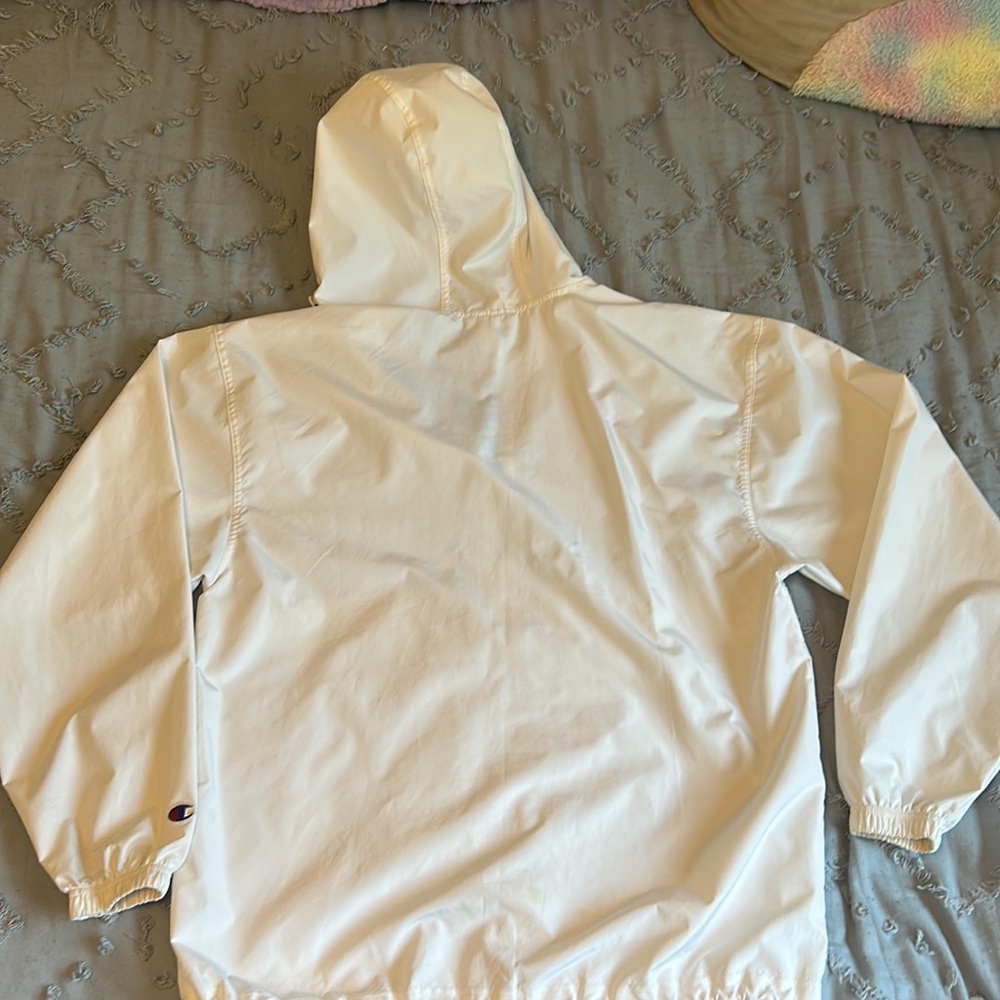 Champion Men’s Windbreaker Drawstring Jacket- Big and Tall Hoodie Anorak- White - Picture 7 of 8